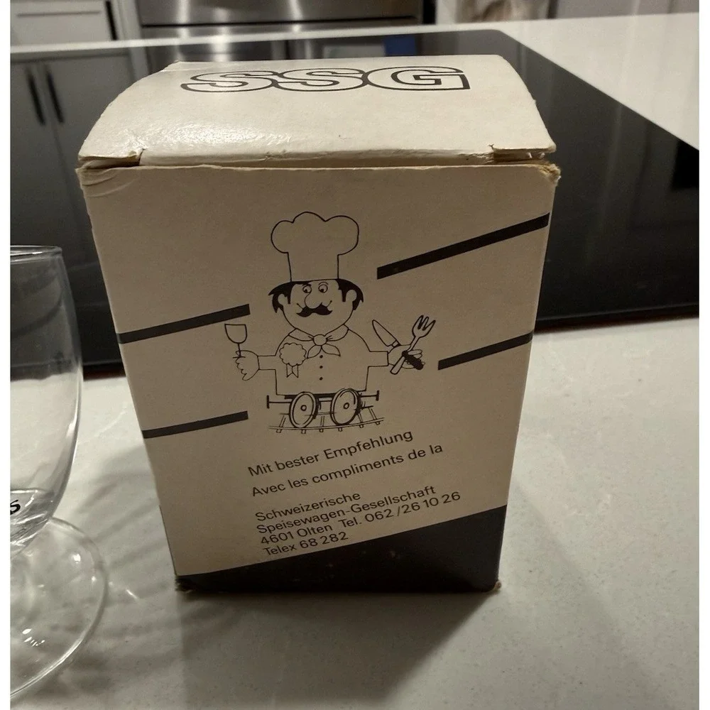 Glacier Express Swiss Train Slanted Wine Glass  Original Box‎ Set of 2 Vintage